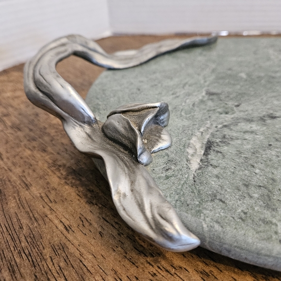 Green Marble Serving Tray with Seagull Pewter Handles - Picture 2 of 13